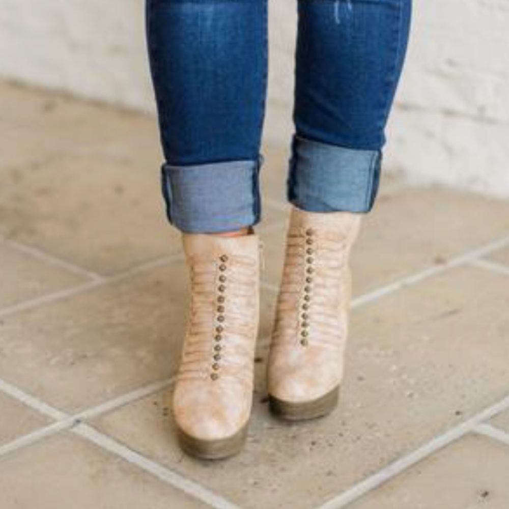 NIB Leather Woven zipper Demi Wedge Ankle Boots - Picture 4 of 8